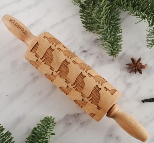 Mini engraved rolling pin for cookies with American shorthair cat