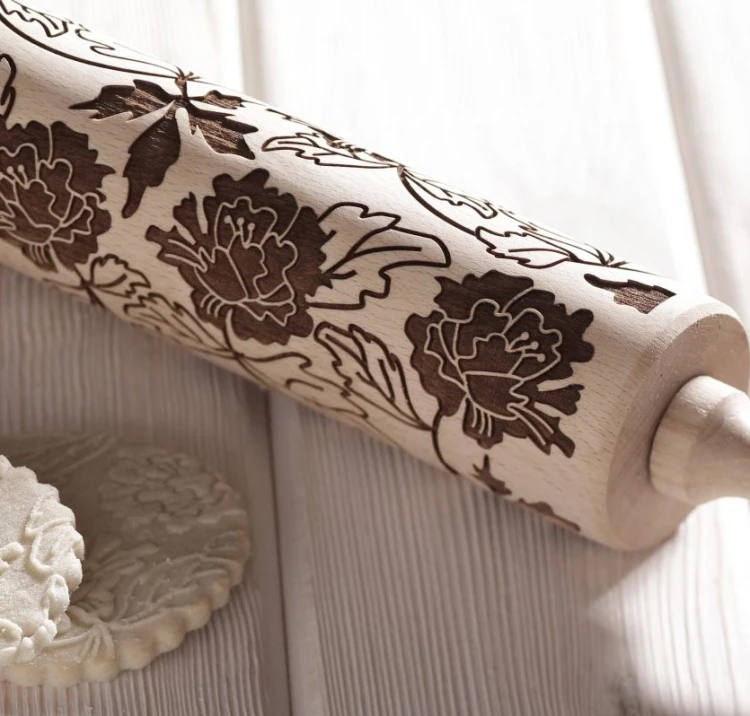 engraved wooden rolling pin peony gift Mood for Wood