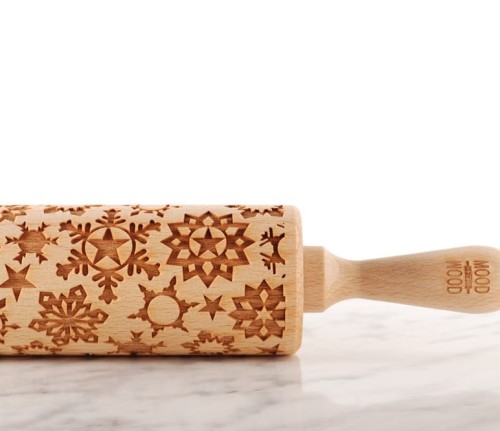 engraved wooden rolling pin snowflakes Mood for Wood
