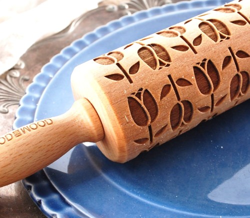 Mini wałek do ciasta laserowo grawerowany w tulipany - od Mood for Wood