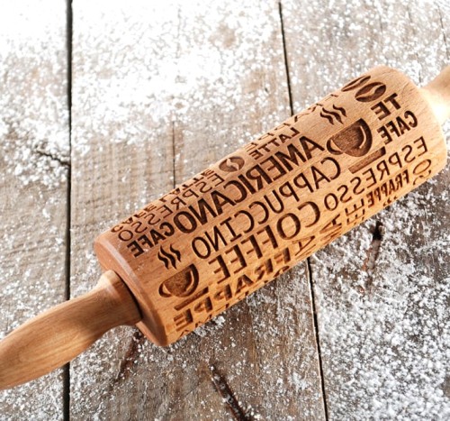 Mini wooden laser engraved rolling pin for coffee lover