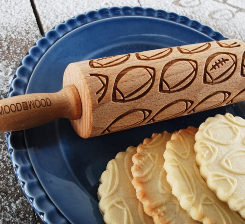 Mini wooden rolling pin with American Football