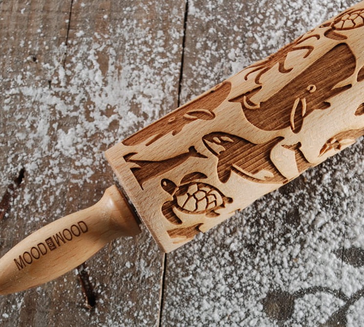 Mini engraved rolling pin with ocean creatures