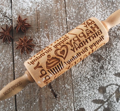 Mini laser engraved rolling pin with halloween pattern