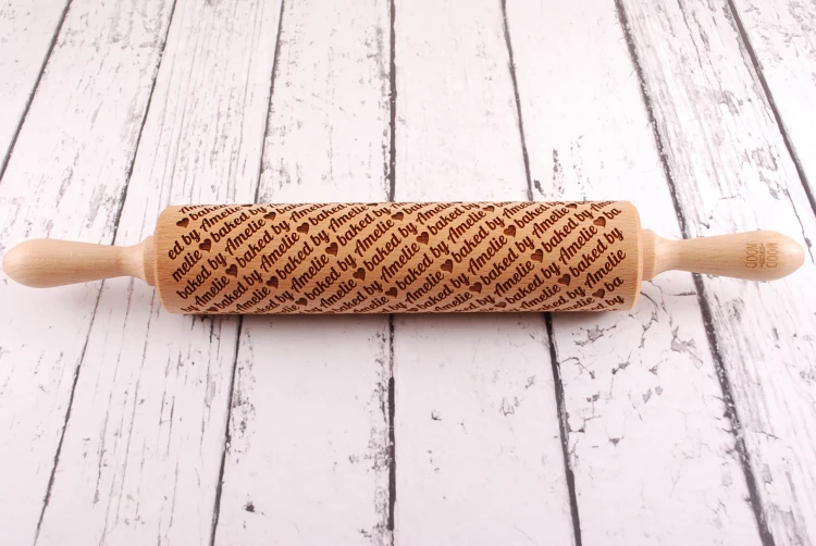 Wooden embossing rolling pin for cookies